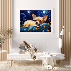【星降る夜 - チワワ犬の子犬 No.1】A2アートポスター 犬の絵 犬の絵画 犬のイラスト 7枚目の画像