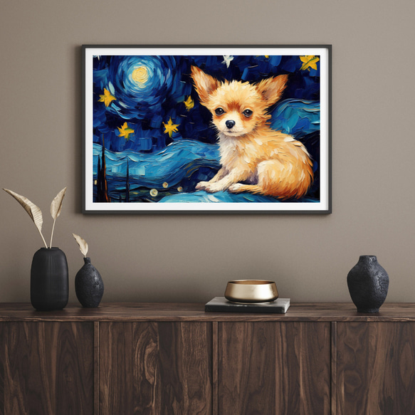 【星降る夜 - チワワ犬の子犬 No.２】A2アートポスター 犬の絵 犬の絵画 犬のイラスト 8枚目の画像