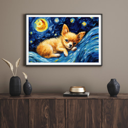 【星降る夜 - チワワ犬の子犬 No.3】A2アートポスター 犬の絵 犬の絵画 犬のイラスト 8枚目の画像