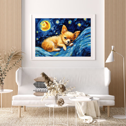 【星降る夜 - チワワ犬の子犬 No.3】A2アートポスター 犬の絵 犬の絵画 犬のイラスト 7枚目の画像