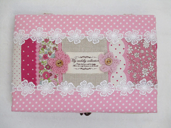 送料無料 裁縫箱 / ソーイングセット ♪ ピンク ボーダーフラワーレース 約 22 × 15 cm 2枚目の画像
