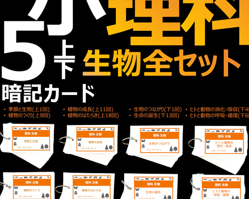 中学受験 暗記カード【理科 生物 全セット】難易度小学5年生向け 中学受験 暗記カード【理科 生物 全セット】難易度小学5年生向け