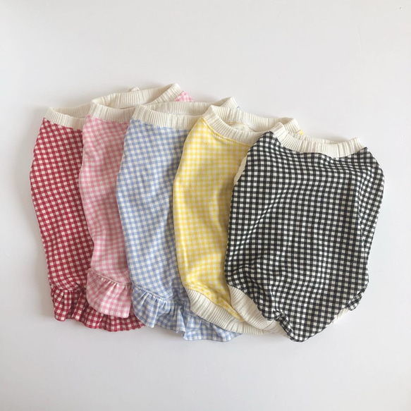 Ⓜ️  The barnnet フリル付きチェック柄タンクトップ tシャツ ギンガムチェック柄 フリルヘム ノースリーブトップス