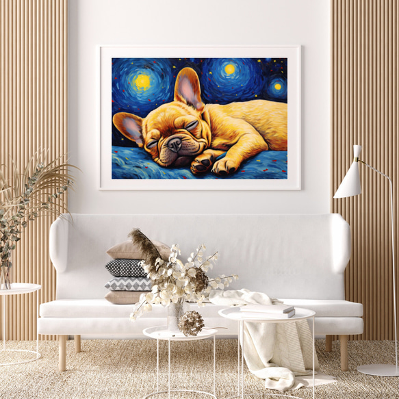 【星降る夜 - フレンチブルドッグ犬の子犬 No.1】A2アートポスター 犬の絵 犬の絵画 犬のイラスト 7枚目の画像