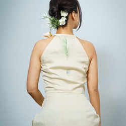 パステルイエローアメリカンネック　着物リメイクシルクロングドレス 10枚目の画像
