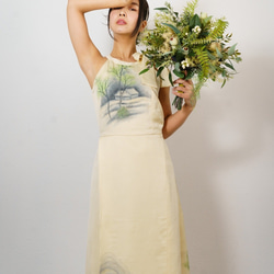 パステルイエローアメリカンネック　着物リメイクシルクロングドレス 11枚目の画像