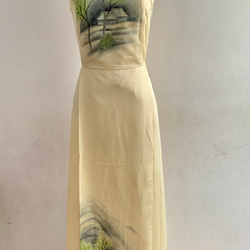 パステルイエローアメリカンネック　着物リメイクシルクロングドレス 8枚目の画像