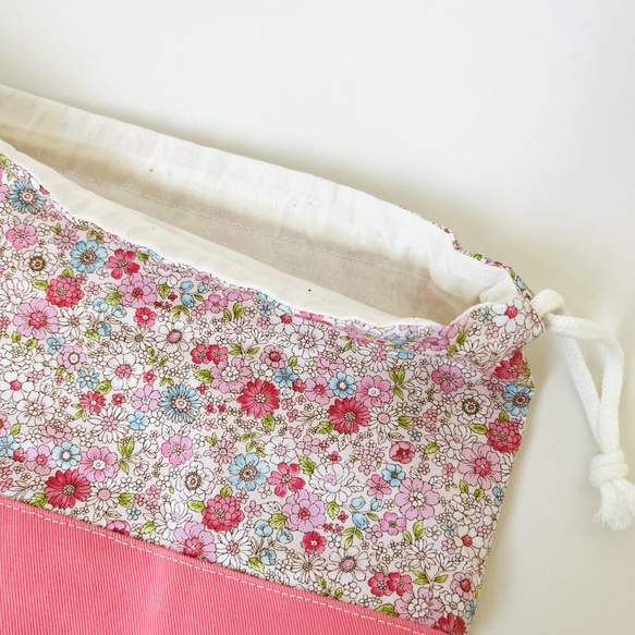 【即納可能】小花柄×ピンクのかわいいお弁当袋&コップ袋セット　入園セット　入学セット 4枚目の画像