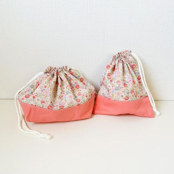【即納可能】小花柄×ピンクのかわいいお弁当袋&コップ袋セット　入園セット　入学セット 5枚目の画像
