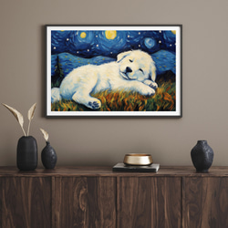 【星降る夜 - グレートピレニーズ犬の子犬 No.2】A2アートポスター 犬の絵 犬の絵画 犬のイラスト 8枚目の画像