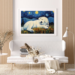 【星降る夜 - グレートピレニーズ犬の子犬 No.2】A2アートポスター 犬の絵 犬の絵画 犬のイラスト 7枚目の画像