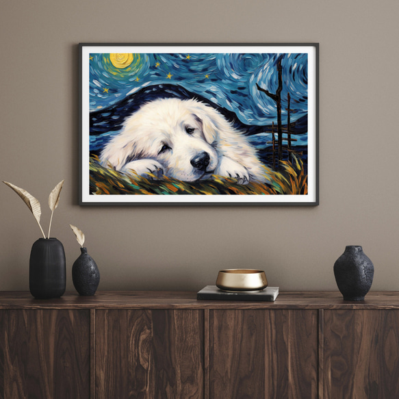 【星降る夜 - グレートピレニーズ犬の子犬 No.3】A2アートポスター 犬の絵 犬の絵画 犬のイラスト 8枚目の画像