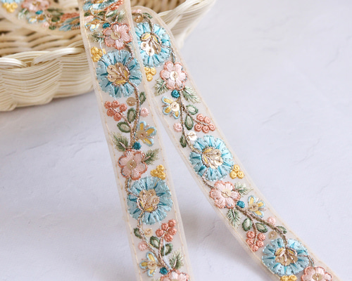 Yuu☆インド刺繍リボン 楽天市場】インド刺繍リボン 1巻売 8m C001 | はぎれセット