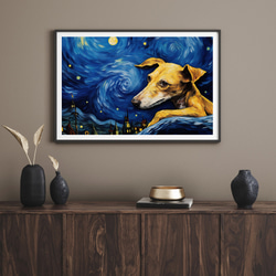 【星降る夜 - イタリアングレーハウンド犬の子犬 No.1】A2アートポスター 犬の絵 犬の絵画 犬のイラスト 8枚目の画像