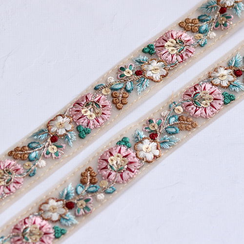 インド刺繍リボン専用 インド刺繍リボン No.14【ブルー】 インド刺繍/刺繍リボン/刺繍