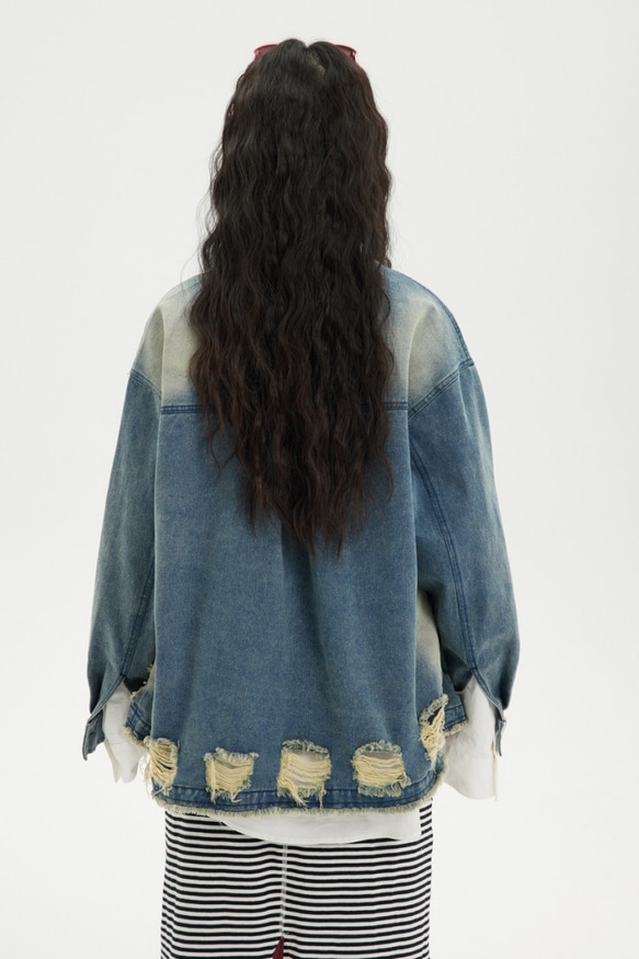 メンズ・レディース兼用·個性的なカウボーイコートカウボーイシャツ穴の開いた上着ジャケット W153 9枚目の画像