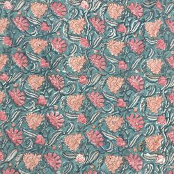 【50cm單位】暗藍色粉紅色米色花朵印度手工塊印花布料棉質 第3張的照片