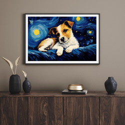 【星降る夜 - ジャックラッセルテリア犬の子犬 No.2】A2アートポスター 犬の絵 犬の絵画 犬のイラスト 8枚目の画像
