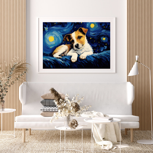 【星降る夜 - ジャックラッセルテリア犬の子犬 No.2】A2アートポスター 犬の絵 犬の絵画 犬のイラスト 7枚目の画像