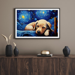 【星降る夜 - ラブラドールレトリバー犬の子犬 No.1】A2アートポスター 犬の絵 犬の絵画 犬のイラスト 8枚目の画像