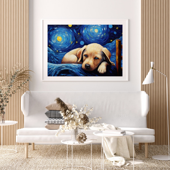 【星降る夜 - ラブラドールレトリバー犬の子犬 No.1】A2アートポスター 犬の絵 犬の絵画 犬のイラスト 7枚目の画像