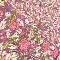 【50cm單位】紫粉花灰白葉印度手工塊印花布料棉 第5張的照片