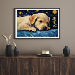 【星降る夜 - ラブラドールレトリバー犬の子犬 No.2】A2アートポスター 犬の絵 犬の絵画 犬のイラスト 8枚目の画像