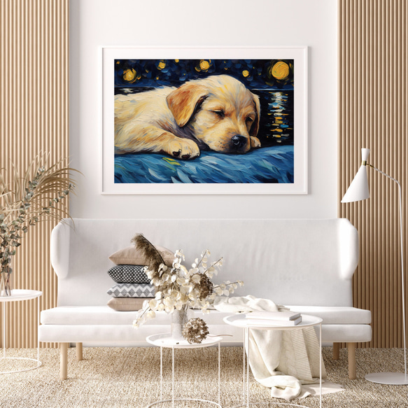 【星降る夜 - ラブラドールレトリバー犬の子犬 No.2】A2アートポスター 犬の絵 犬の絵画 犬のイラスト 7枚目の画像