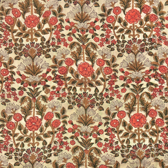 【50cm增量】米色布料紅白花印地安手工版畫布料棉質 第3張的照片