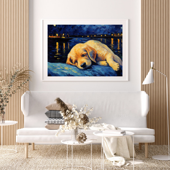 【星降る夜 - ラブラドールレトリバー犬の子犬 No.3】A2アートポスター 犬の絵 犬の絵画 犬のイラスト 7枚目の画像