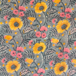 【50cm單位】灰黃粉紅花朵印度手工塊印花布料棉質 第3張的照片