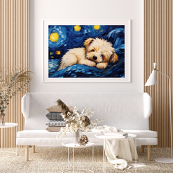 【星降る夜 - マルチーズ犬の子犬 No.3】A2アートポスター 犬の絵 犬の絵画 犬のイラスト 7枚目の画像
