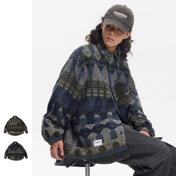 レトロエスニックウールのチュニックコート男性長袖シャツ W154 レトロエスニックウールのチュニックコート男性長袖シャツ W154