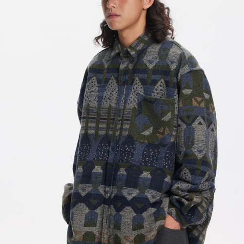 レトロエスニックウールのチュニックコート男性長袖シャツ W154 レトロエスニックウールのチュニックコート男性長袖シャツ W154