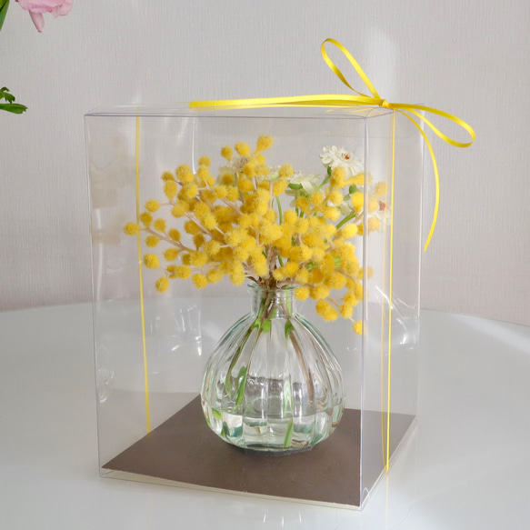 【早割】母の日《ずっと咲いてる》ミモザ＆マトリカリア花瓶アレンジ（アーティフィシャルフラワ＝造花）無料ギフトラッピング 7枚目の画像