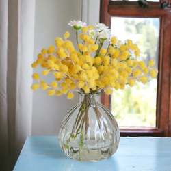 【早割】母の日《ずっと咲いてる》ミモザ＆マトリカリア花瓶アレンジ（アーティフィシャルフラワ＝造花）無料ギフトラッピング 4枚目の画像
