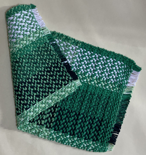 手織り　テーブルマット　緑色 5枚目の画像