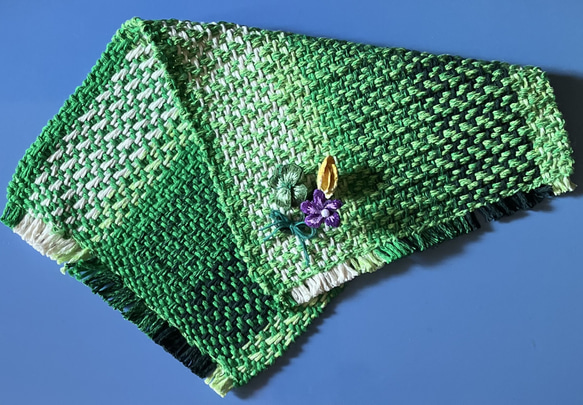 手織り　テーブルマット　緑色 1枚目の画像