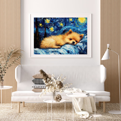 【星降る夜 - ポメラニアン犬の子犬 No.3】A2アートポスター 犬の絵 犬の絵画 犬のイラスト 7枚目の画像