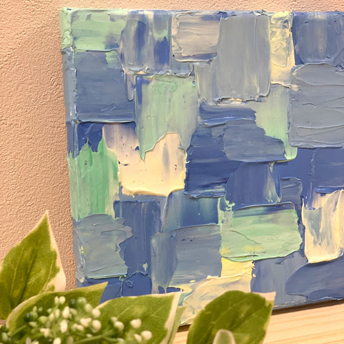 ブルーチェック】モダンアート 近代アート 抽象画 テクスチャー