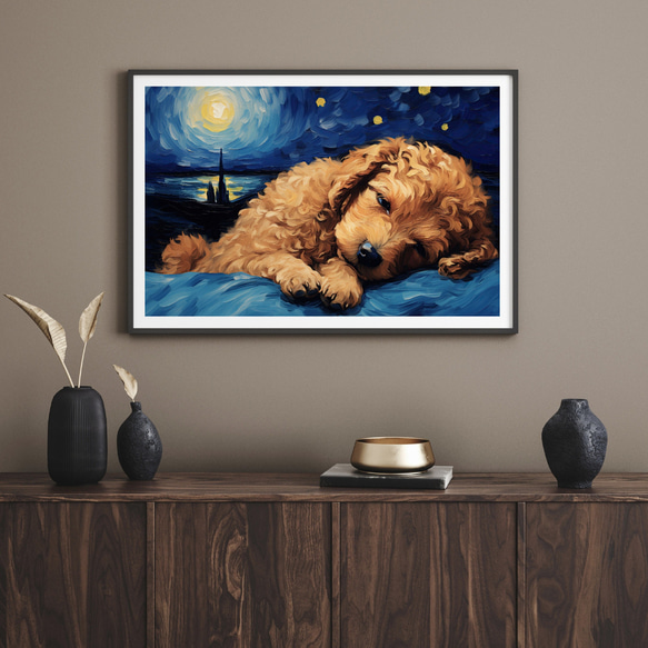 【星降る夜 - トイプードル犬の子犬 No.1】A2アートポスター 犬の絵 犬の絵画 犬のイラスト 8枚目の画像