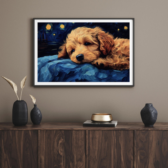 【星降る夜 - トイプードル犬の子犬 No.2】A2アートポスター 犬の絵 犬の絵画 犬のイラスト 8枚目の画像