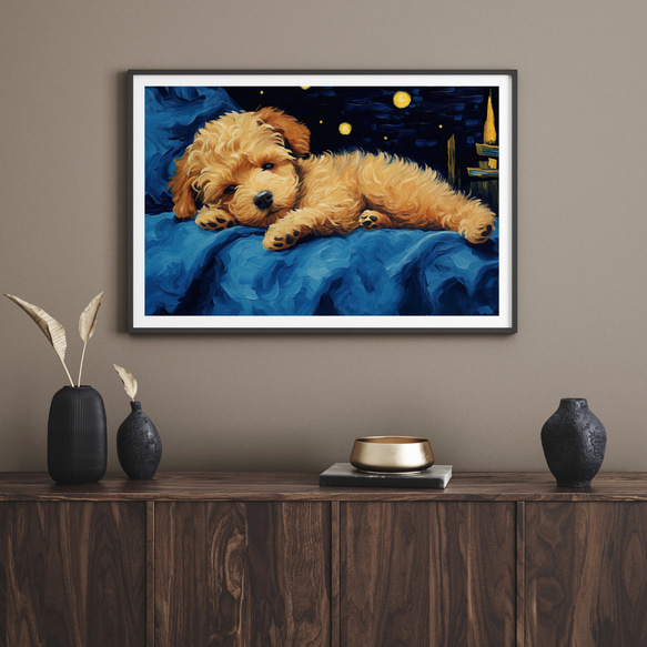 【星降る夜 - トイプードル犬の子犬 No.3】A2アートポスター 犬の絵 犬の絵画 犬のイラスト 8枚目の画像