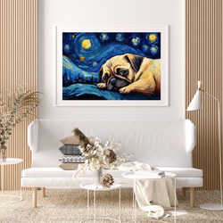 【星降る夜 - パグ犬の子犬 No.2】A2アートポスター 犬の絵 犬の絵画 犬のイラスト 7枚目の画像