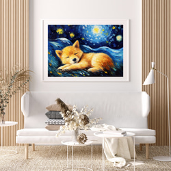 【星降る夜 - 柴犬・豆柴犬の子犬 No.1】A2アートポスター 犬の絵 犬の絵画 犬のイラスト 7枚目の画像
