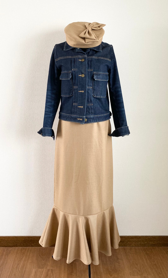 Creema限定春の福袋2024  ウール マーメイドスカート＆共布のリボンベレー帽 11枚目の画像