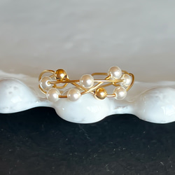 【2024新作❤️】2wayリング/イヤーカフ14kgf Swarovski Pearl×Gold Twist Ring 3枚目の画像