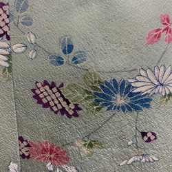 絹　小紋　キャミワンピース　Aライン 着物リメイク　重ね着　ミント　水色　花柄　1点もの 263 5枚目の画像