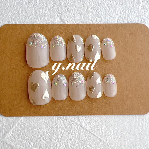 ミラーハートネイル/ハートネイル/バレンタインネイル/ガーリーネイル  