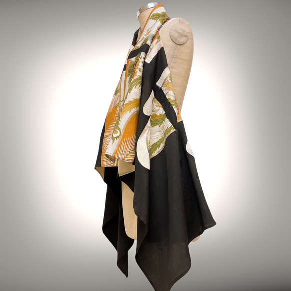 スクエア変型ジレ 着物リメイク カーディガン ドレープカーディガン 着物 衣装 ダンス 和柄 フリーサイズ J60103 3枚目の画像
